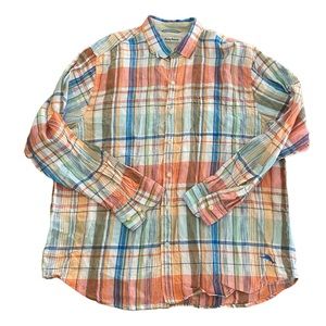 Tommy Bahama Linen Ling Sleeve Plaid Button Down E